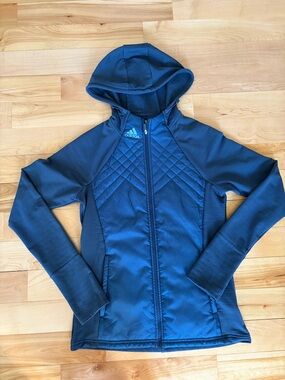 adidas Navy Blue Quilted Hooded Bomber Jacket